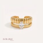 Luna Crest Ring – gold solitaire ring with ribbed band by Soloke Studio