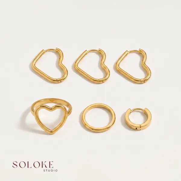 Gold rings and earrings display